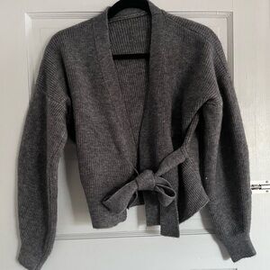Gray Women's Sweater with Tie Front